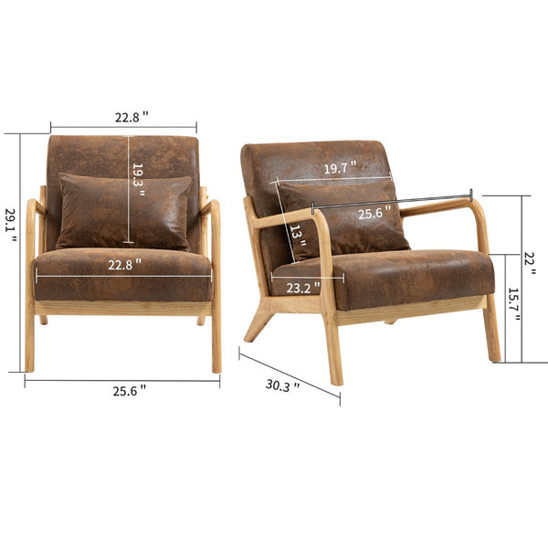 English Elm Mid Century Modern Accent Chair Natural Wood Frame Upholstered with Lumbar Cushion W2530P407185