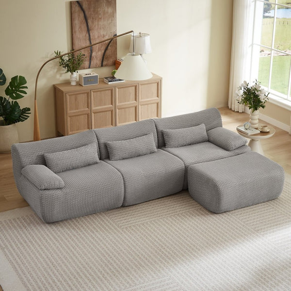 English Elm L Shaped Modular Sectional Corduroy Cloud Couch Oversized Family Living Room Sofa Grey W2339S00151