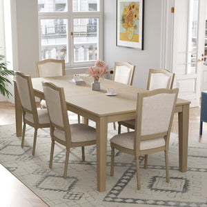 English Elm TOPMAX Rustic 7-Piece Solid Wood Extendable Dining Set with 18" Removable Leaf, 6 Upholstered Chairs, 2 Drawers Natural SP000078AAN