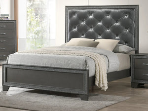 English Elm 1Pc Luxurious Queen Panel Bed With High Tufted Headboard In Dark Gray Shimmering Upholstery B2741S00266