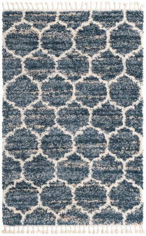 Unique Loom Hygge Shag Trellis Machine Made Trellis Rug Blue, Beige/Ivory 5' 1" x 8' 0"
