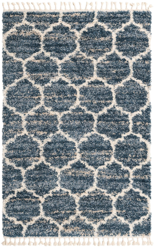 Unique Loom Hygge Shag Trellis Machine Made Trellis Rug Blue, Beige/Ivory 5' 1" x 8' 0"