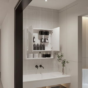 English Elm Manchester Rectangle Medicine Cabinet with Mirror White - 2-Door Wall Cabinet, 4 Shelves, Open Shelf Convenience B06280343