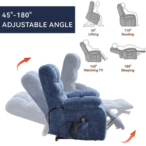 English Elm Lift Power Recliner Chenille Chair Dual Motor Massage Heat 350 Lb Capacity Living Room Blue W3224P288636