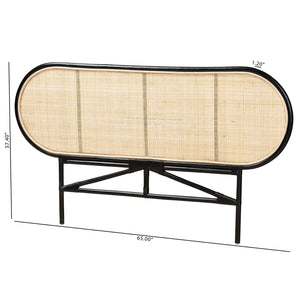 English Elm Modern Woven Rattan Freestanding Queen Headboard Bohemian Coastal Bedroom Accent Black+Brown B2750P467665