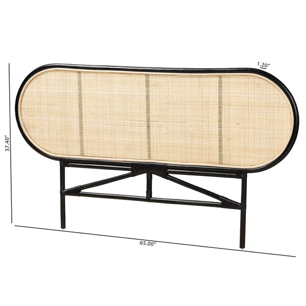 English Elm Modern Woven Rattan Freestanding Queen Headboard Bohemian Coastal Bedroom Accent Black+Brown B2750P467665