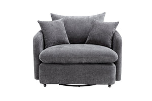 English Elm 360° 360 Swivel Oversized Chenille Armchair with Pocket Spring Seat and Three Throw Pillows Grey W1361S00053