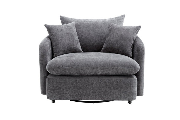 English Elm 360° 360 Swivel Oversized Chenille Armchair with Pocket Spring Seat and Three Throw Pillows Grey W1361S00071
