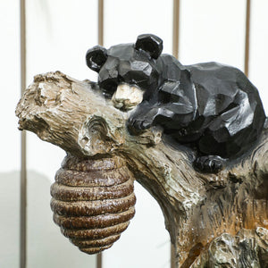 English Elm Outdoor Three Tier Bear Beehive Garden Fountain with Led Lights and Adjustable Pump T3971P390424