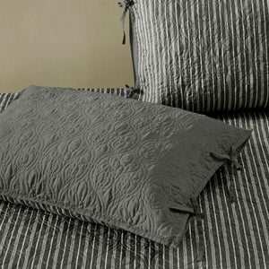 JLA Home Madison Park - 6 Reversible Daybed Cover Set with Antimicrobial Protection, Quilted Texture, Striped Skirt & Pillow Dark Grey MP13-6458