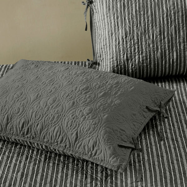 JLA Home Madison Park - 6 Reversible Daybed Cover Set with Antimicrobial Protection, Quilted Texture, Striped Skirt & Pillow Dark Grey MP13-6458