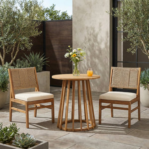 English Elm Outdoor Acacia Wood Bistro Set with Handwoven Wicker Chairs for Patio Dining N773OD00089T
