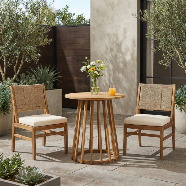 English Elm Outdoor Acacia Wood Bistro Set with Handwoven Wicker Chairs for Patio Dining N773OD00089T