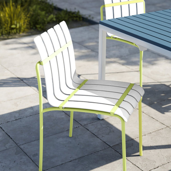 English Elm 4-Pack Modern Striped Color Block Chairs with Weatherproof PP Seats and Heavy-Duty Metal Legs for Indoor Outdoor Seating Cream White,Grain Yellow W3450P322877