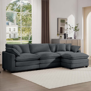 English Elm Corduroy L-Shaped 3-Seater Sofa With Ottoman – Stylish Grey Couch Perfect For Small Living Spaces W714S00837