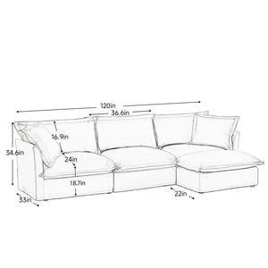 English Elm L-Shaped Slipcovered Sectional Sofa - Luxurious Chenille Couch With Convertible Ottoman & Pillows W3041S00052