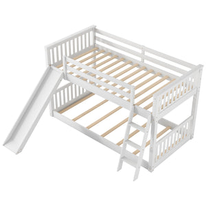 English Elm Twin Twin Bunk Bed with Convertible Slide & Reversible Ladder, Space-Saving Pine Frame for Kids Rooms White GX000213AAK-1