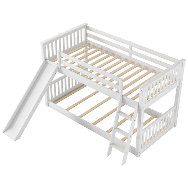 English Elm Twin Twin Bunk Bed with Convertible Slide & Reversible Ladder, Space-Saving Pine Frame for Kids Rooms White GX000213AAK-1