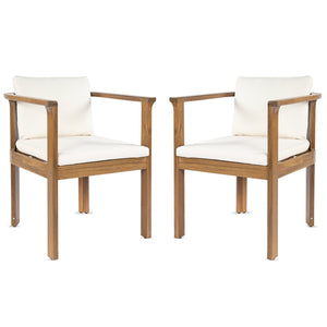 English Elm Outdoor Acacia Wood Dining Chairs Set of 2 with Cushions and Curved Arms Cream,Teak N768P372905L