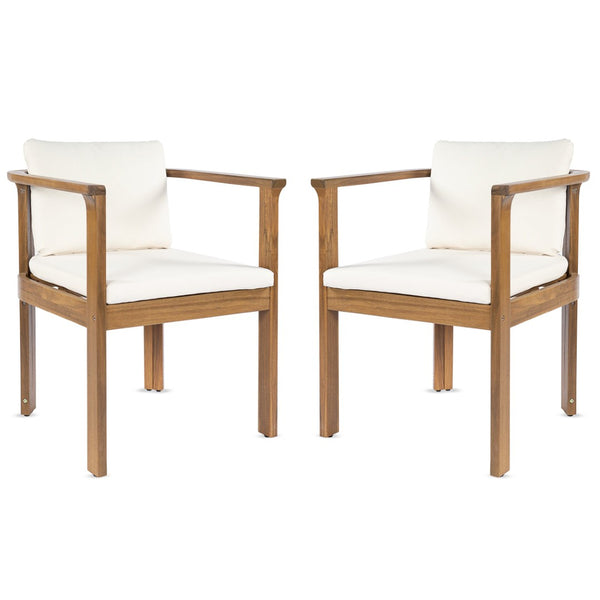 English Elm Outdoor Acacia Wood Dining Chairs Set of 2 with Cushions and Curved Arms Cream,Teak N768P372905L