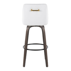 English Elm 30" Swivel Barstools Walnut Bentwood Gold Accents Faux Leather Kitchen Island Set B202S01919