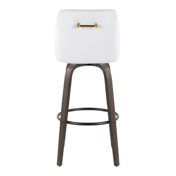 English Elm 30" Swivel Barstools Walnut Bentwood Gold Accents Faux Leather Kitchen Island Set B202S01919