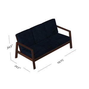 English Elm The Pali Sofa Mid-Century Modern Navy Velvet with Cherry Wood Frame — Compact, Stylish Comfort for Small Spaces B127P207161