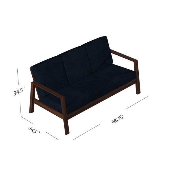 English Elm The Pali Sofa Mid-Century Modern Navy Velvet with Cherry Wood Frame — Compact, Stylish Comfort for Small Spaces B127P207161