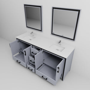 English Elm Dark Grey Double Bath Vanity 80 in W x 22 in D with White Quartz Top, Chrome Faucet, Mirrors, Durable Finish B2731S01133