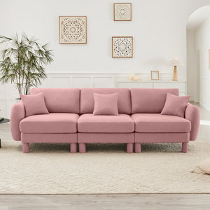 English Elm Boucle 3-Seater Sofa Couch - Elegant Shell-Shaped Armrests, Plush Comfort, Chic Pink Design For Living Spaces W3041S00292