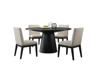 English Elm Jacopo Round Pedestal Dining Set Five Piece Ebony Black with Beige Upholstered Chairs B2749S00286