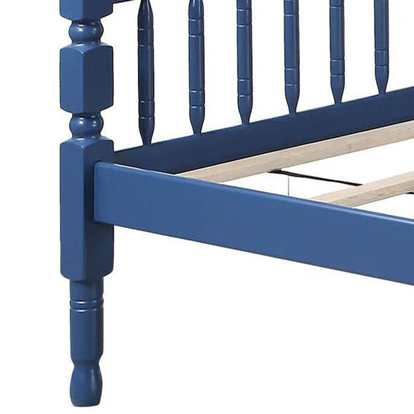 English Elm Blue Convertible Twin-Over-Twin Bunk Bed in Dark Blue with Built-in Ladder, Guard Rail, 28" Clearance B062S00491