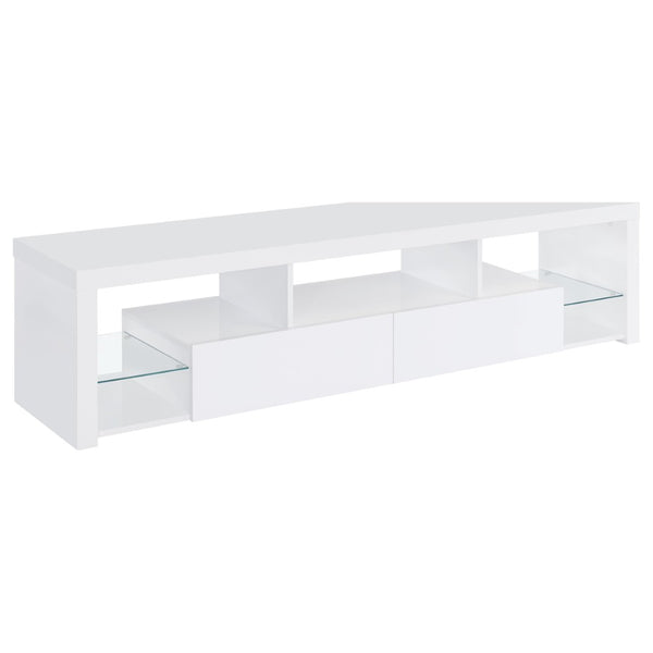 English Elm Lance Glossy White Three Piece Entertainment Center with Glass Shelves for Living Room B062S01736