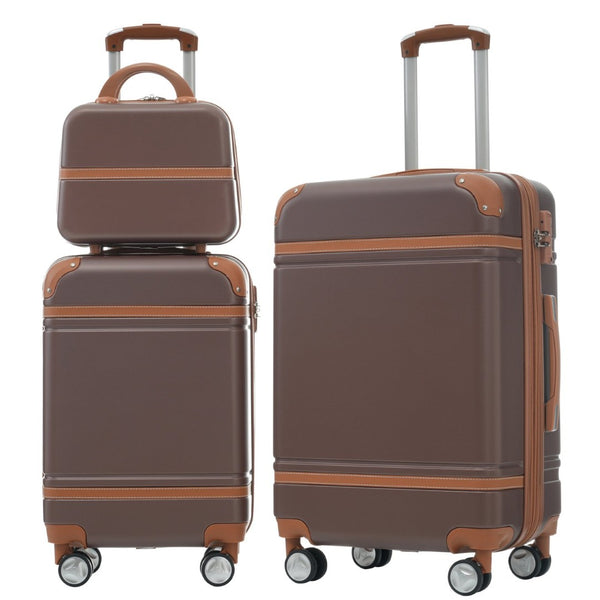 English Elm Hardshell 3 Piece Luggage Set Abs Spinner Suitcase with Tsa Lock Carry on Travel Brown N732P171583O