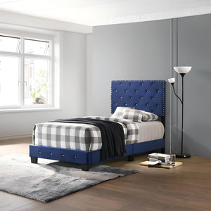 English Elm Stylish Velvet King Bed Frame with Plush Upholstery, Durable Construction, Easy Assembly, Transitional Appeal Navy Blue 24.6 L x 44 W x 5.5 H B078108021