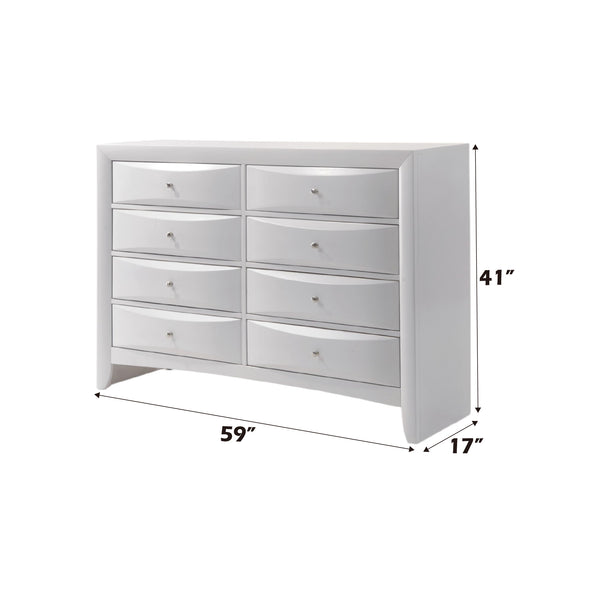 English Elm Ireland Eight-Drawer Dresser with Okume Veneer Top, Brushed Nickel Knobs and Durable Wood Frame White 61 L x 19 W x 45 H B2726P257361