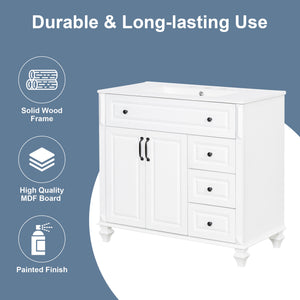 English Elm 36" Elegant Bathroom Vanity With Ceramic Sink, Solid Wood Cabinet, Modern Storage & Black Handles N725P356069K