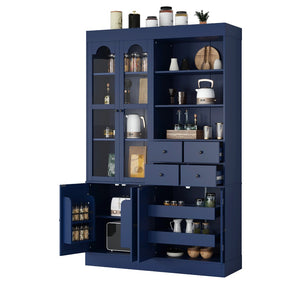 English Elm Topmax Shaker Buffet Hutch with Glass Doors Drawers and Pull-out Trays Blue SP000092AAC