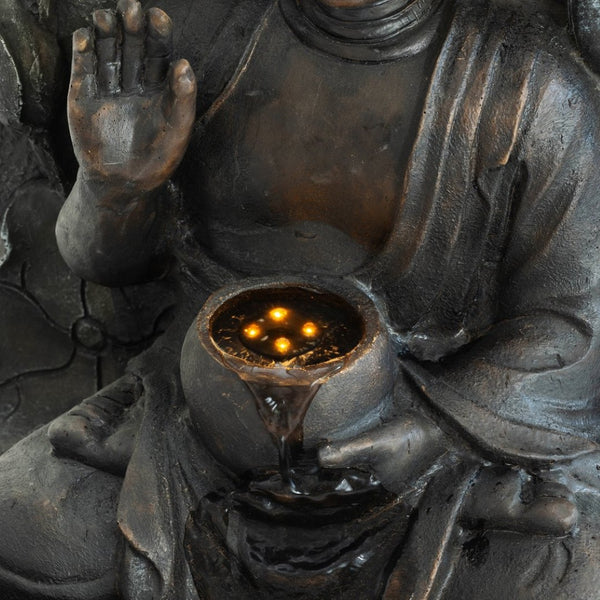 English Elm 28" Outdoor Buddha Resin Fountain Led Lit Tiered Water Feature for Patio Garden W853P412657