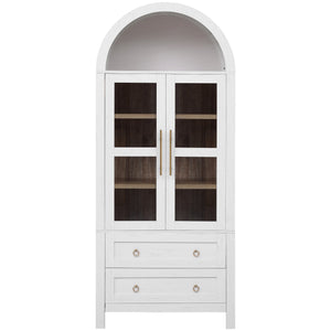 English Elm K&K 71" Arched Kitchen Pantry Cabinet with Glass Doors, Adjustable Shelves, Soft-Close Drawers White N707P288972W