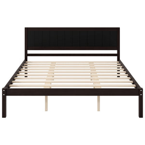English Elm Platform King Bed Solid Pine Panel Headboard Wood Slat Base Modern Bedroom Frame Espresso N709P425341P