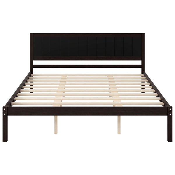 English Elm Platform King Bed Solid Pine Panel Headboard Wood Slat Base Modern Bedroom Frame Espresso N709P425341P