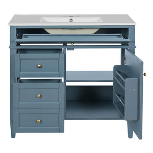 English Elm 36'' Bathroom Vanity With Sink, Modern Indigo Blue Storage Cabinet Featuring 3 Drawers & Adjustable Shelf N710P230246M