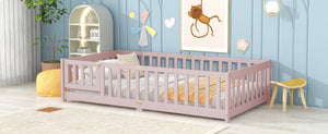 English Elm Twin Low Profile Rubberwood Floor Bed with Full Safety Fence for Toddler Rooms Pink W504P429281