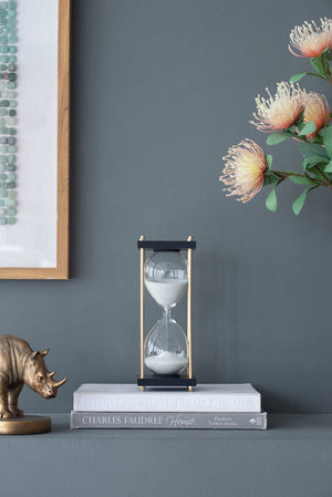 English Elm Set Of 2 Elegant Hourglass Timers In Black And Brass Stand - 30-Minute Sand Timer Decor Accent W2078P279112-GIGA