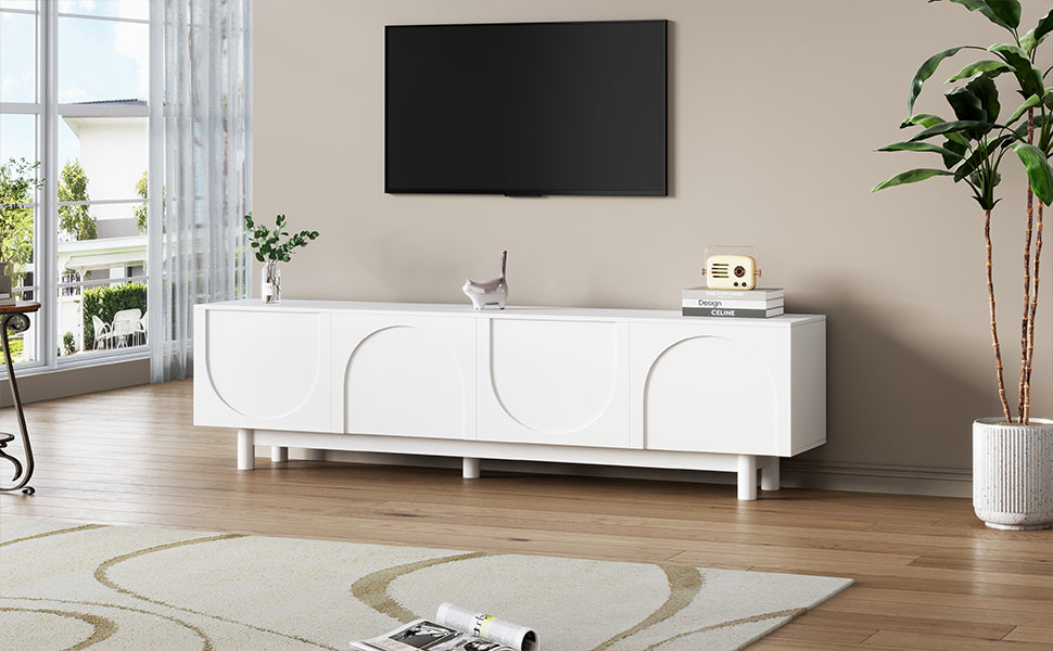 English Elm ON-TREND Graceful TV Stand with Arch Cabinets and Solid Wood Legs, Adjustable Shelves & Cable Management White WF325999AAK