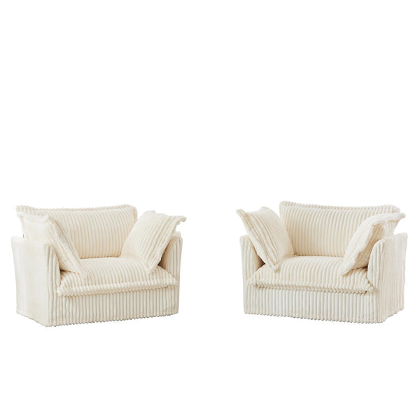 English Elm Set Of 2 Slipcovered Armchairs - Plush Comfort With Cream Corduroy, Deep Seats & Soft Pillows! W3041S00022-GIGA