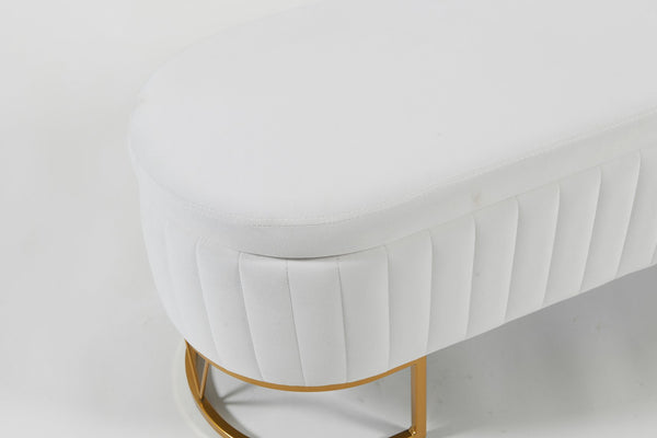 English Elm Oval Velvet Storage Bench with Metal Legs — Luxurious Upholstered Ottoman with Lift-Top Storage, 300lb Capacity, Modern Decorative Seating Ivory T3903P372929