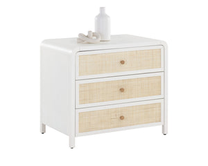 Sunpan Tierra Coastal Nightstand with Rattan Drawers, Antique White Finish & Soft Close Mechanisms