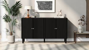 English Elm U_STYLE Four-Door Sideboard with Wavy Panel Doors, Cylindrical Wood Legs, Sleek Metal Handles, 67" länge Black N711P186790B
